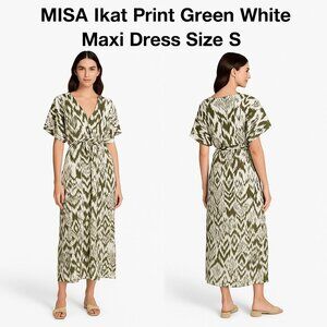 MISA Ikat Print Green White Maxi Dress Size S